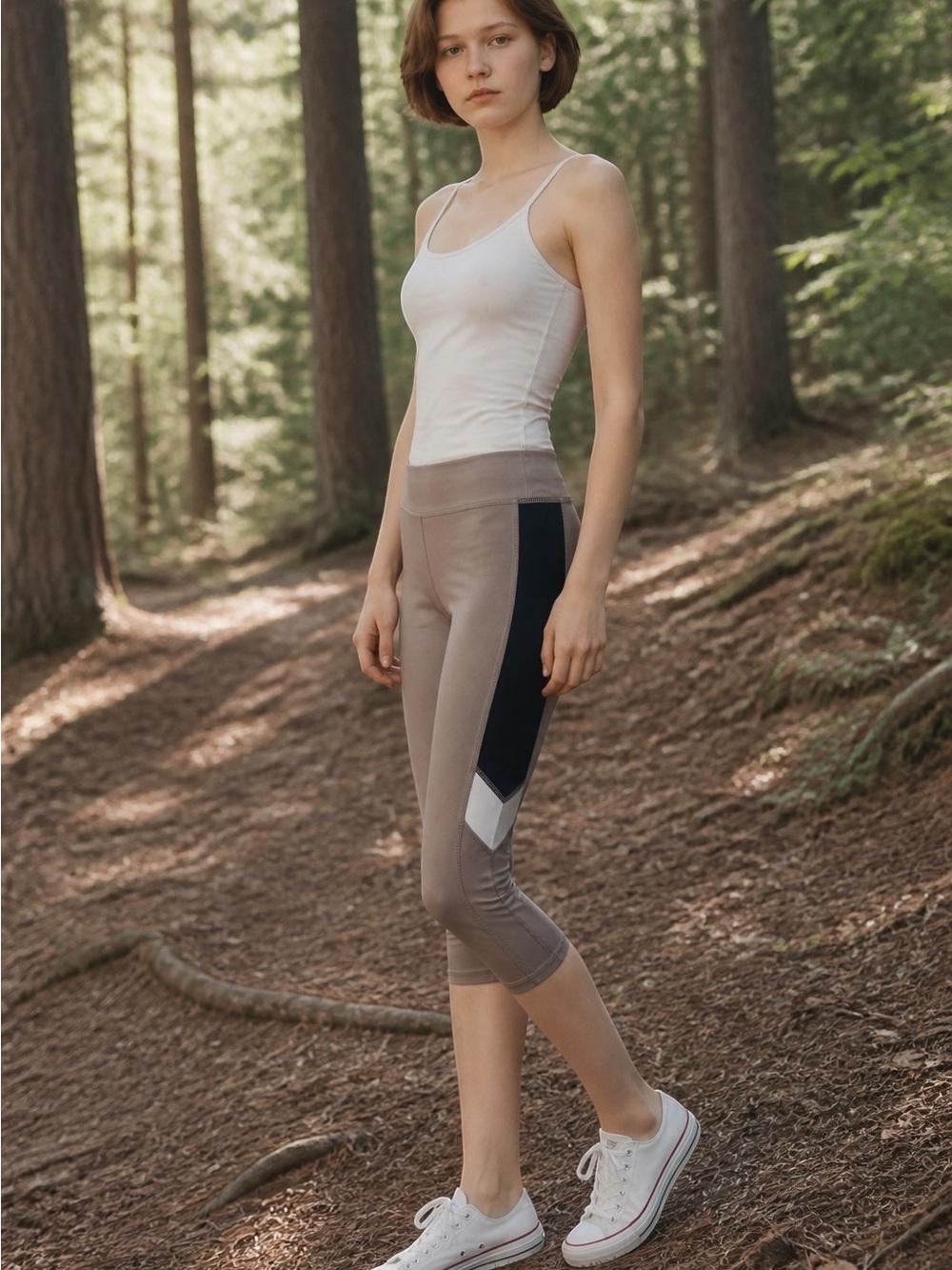 High Waist Tan and Black Leggings with Stretchy Fit